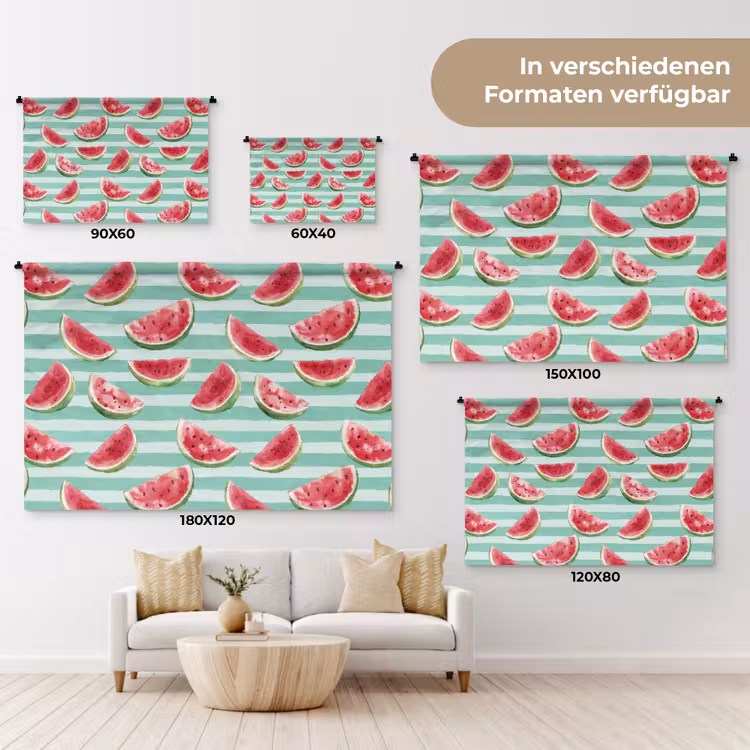Watermeloen - Strepen - Groen Wandkleed katoen klein 269 -tsfeer8_DE