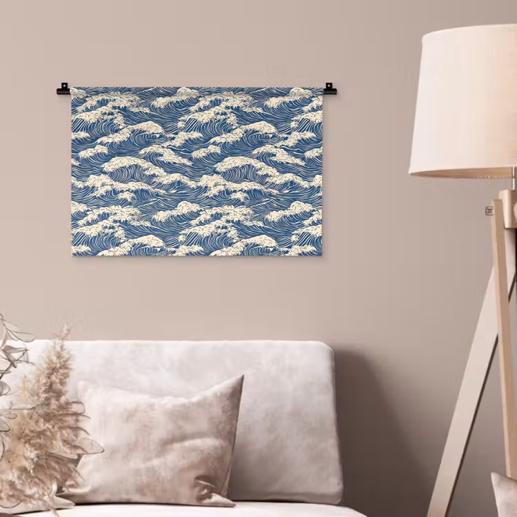 Golven - Klassiek - Blauw Wandkleed katoen klein 269 -sfeer4