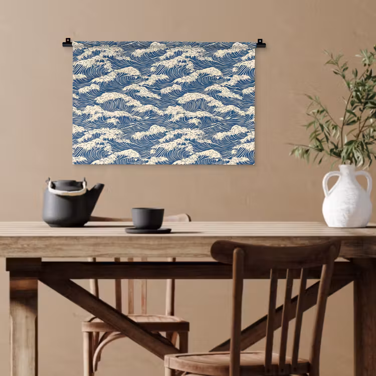 Golven - Klassiek - Blauw Wandkleed katoen klein 269 -sfeer6