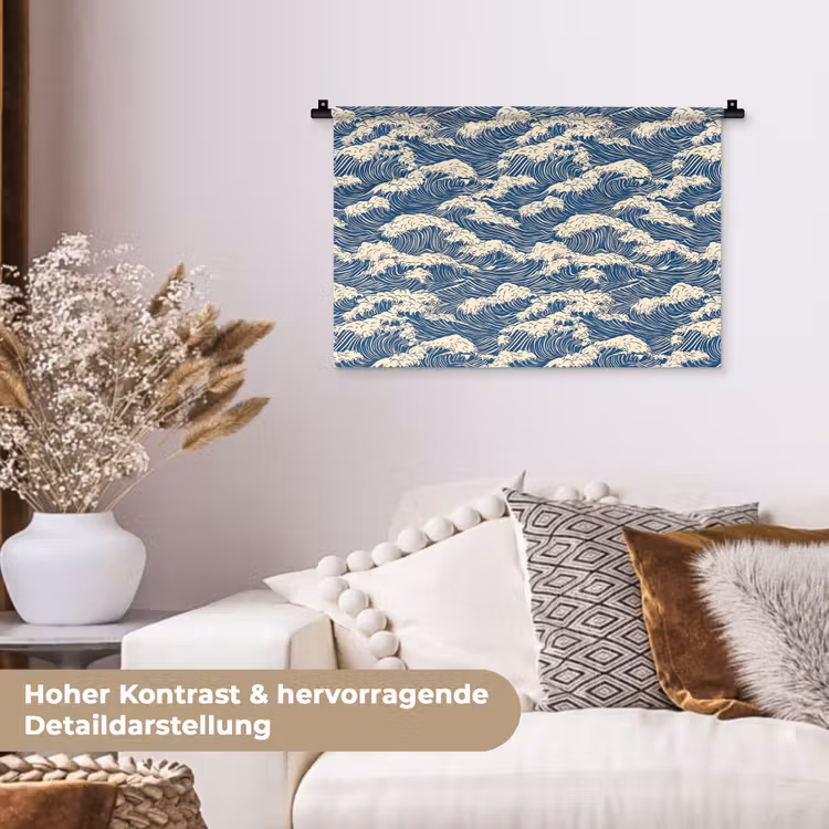 Golven - Klassiek - Blauw Wandkleed katoen klein 269 -tsfeer1_DE