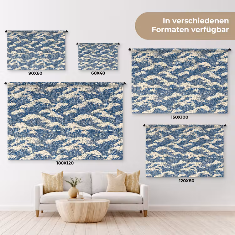 Golven - Klassiek - Blauw Wandkleed katoen klein 269 -tsfeer8_DE