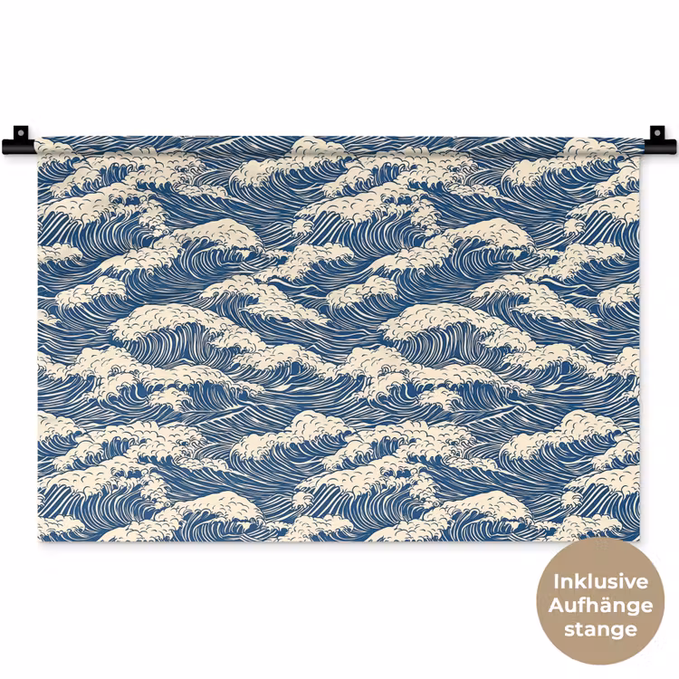 Golven - Klassiek - Blauw Wandkleed katoen klein 269 -t3d_DE