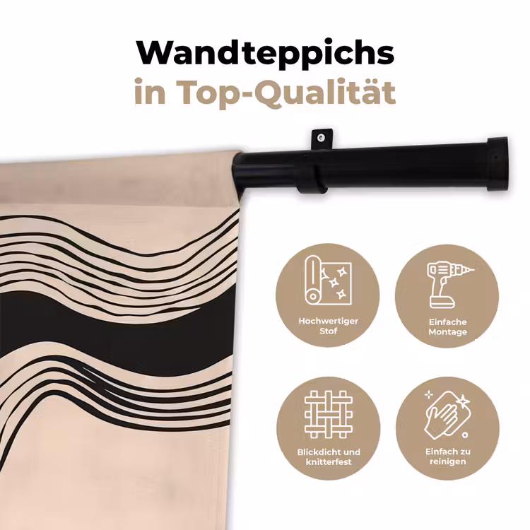Golven - Zwart - Zandkleur Wandkleed katoen klein -tsfeer2_DE