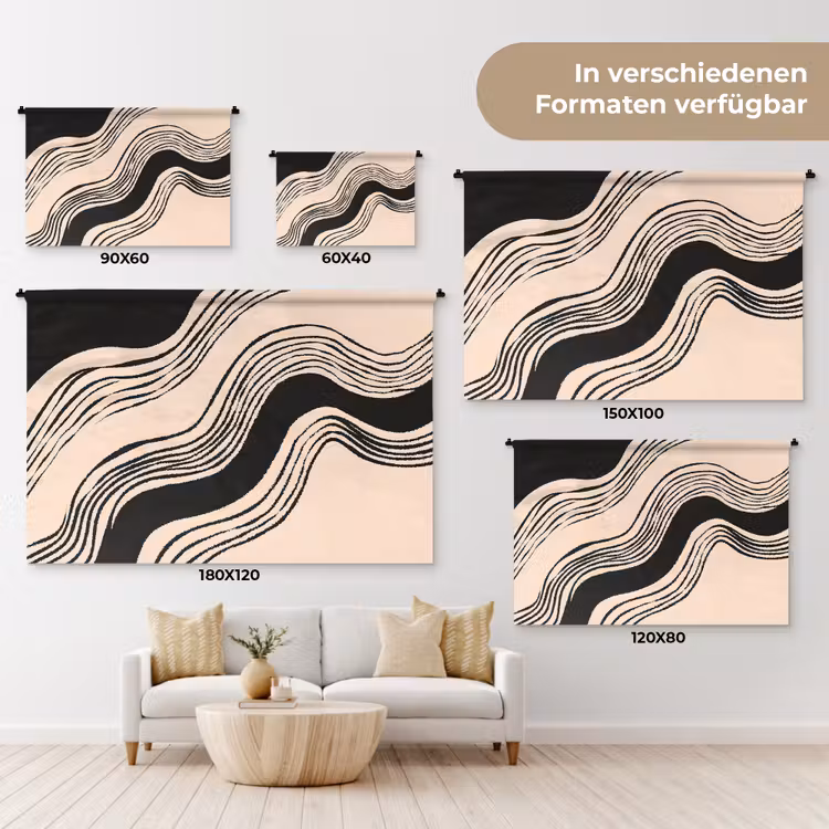 Golven - Zwart - Zandkleur Wandkleed katoen klein -tsfeer8_DE