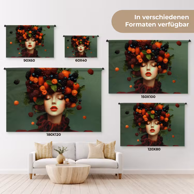 Vrouw - Aardbeien - Frambozen - Bramen - Bessen Wandkleed katoen klein -tsfeer8_DE