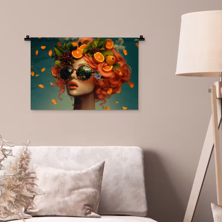 Vrouw - Sinaasappel - Bessen - Oranje Wandkleed katoen klein -sfeer4