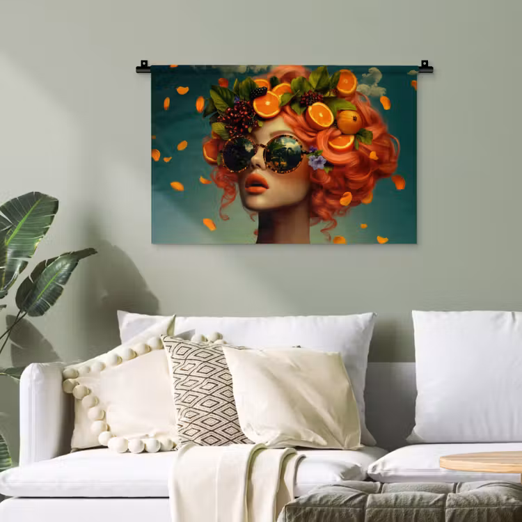 Vrouw - Sinaasappel - Bessen - Oranje Wandkleed katoen klein -sfeer7