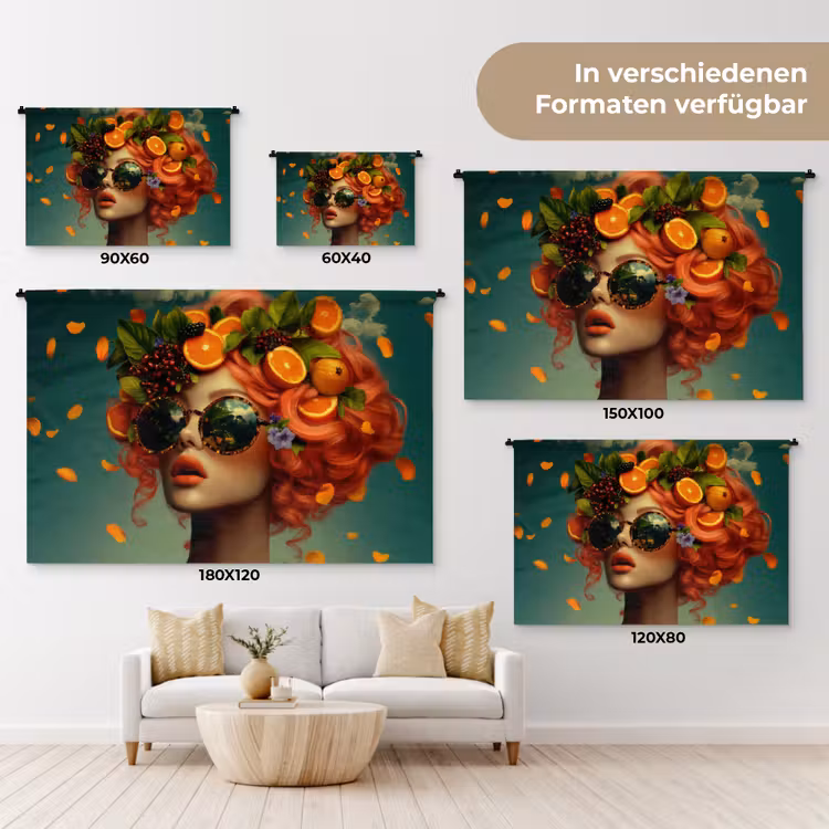 Vrouw - Sinaasappel - Bessen - Oranje Wandkleed katoen klein -tsfeer8_DE