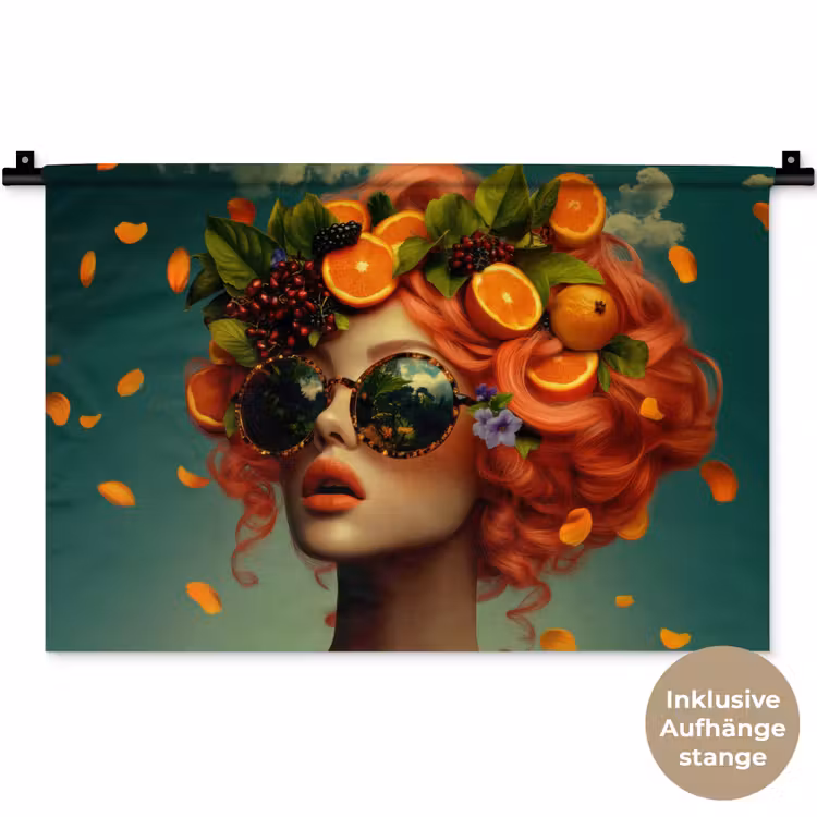 Vrouw - Sinaasappel - Bessen - Oranje Wandkleed katoen klein -t3d_DE