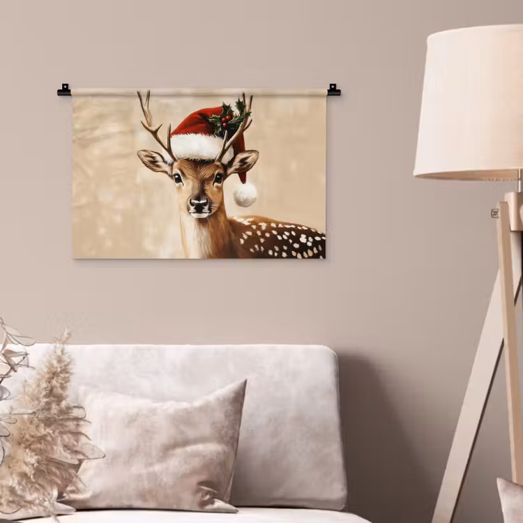 Kerst - Hert - Gewei - Rood Wandkleed katoen klein -sfeer4