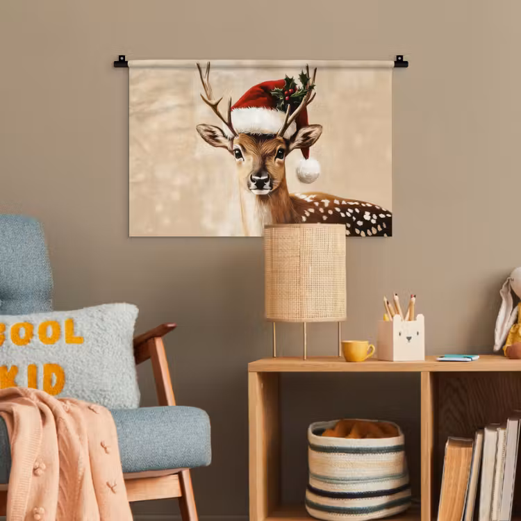 Kerst - Hert - Gewei - Rood Wandkleed katoen klein -wsfeer4_kind