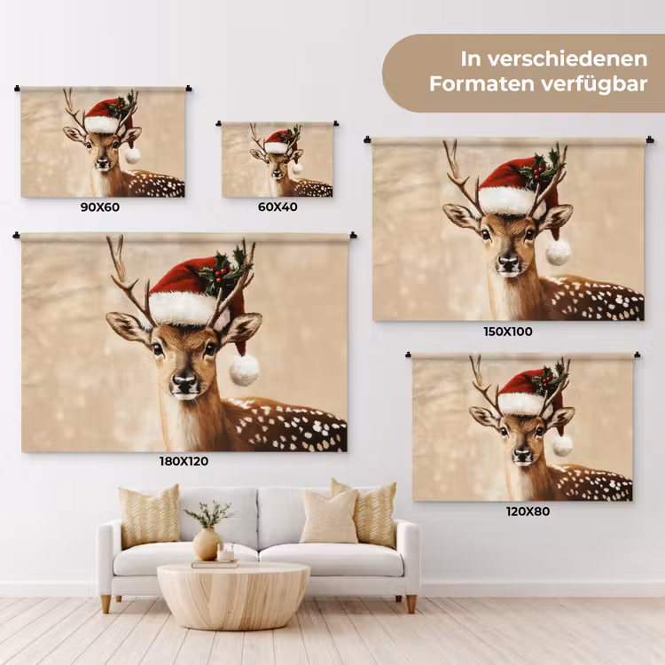 Kerst - Hert - Gewei - Rood Wandkleed katoen klein -tsfeer8_DE
