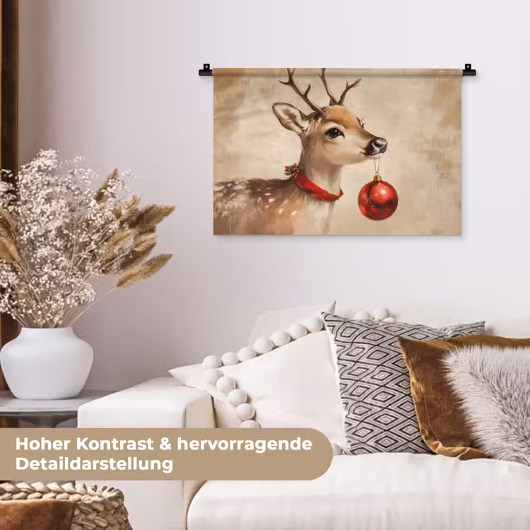 Kerst - Hert - Gewei - Kerstbal - Rendier Wandkleed katoen klein -tsfeer1_DE