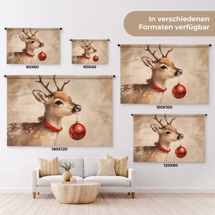Kerst - Hert - Gewei - Kerstbal - Rendier Wandkleed katoen klein -tsfeer8_DE