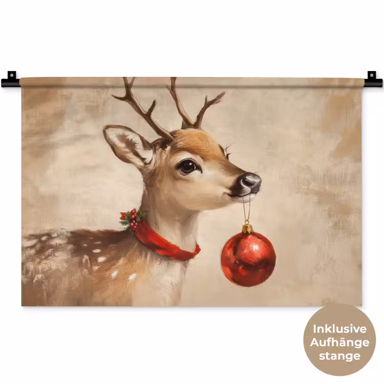 Kerst - Hert - Gewei - Kerstbal - Rendier Wandkleed katoen klein -t3d_DE