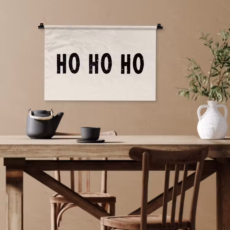 Kerstmis - Ho ho ho - Spreuken - Beige - Kerstman Wandkleed katoen klein -sfeer6
