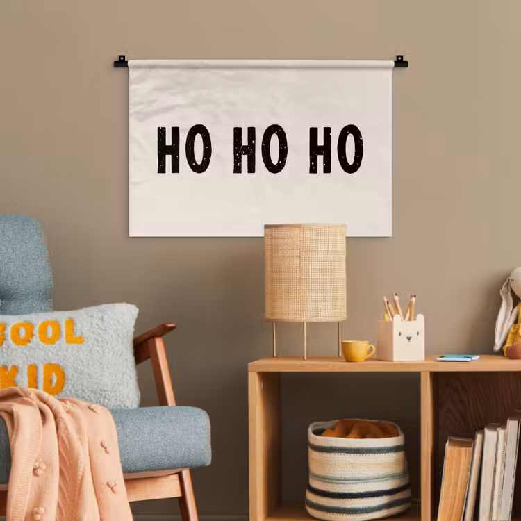 Kerstmis - Ho ho ho - Spreuken - Beige - Kerstman Wandkleed katoen klein -wsfeer4_kind