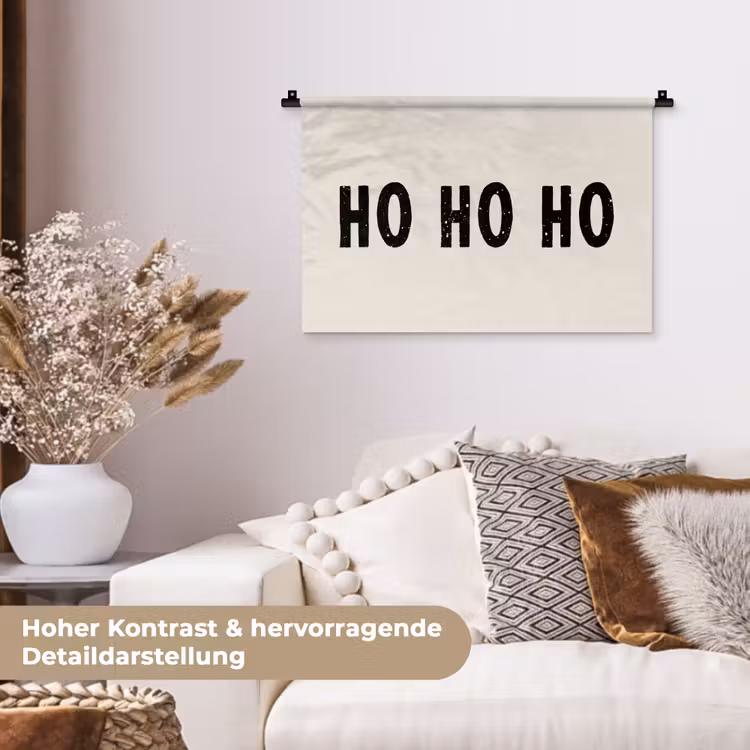 Kerstmis - Ho ho ho - Spreuken - Beige - Kerstman Wandkleed katoen klein -tsfeer1_DE