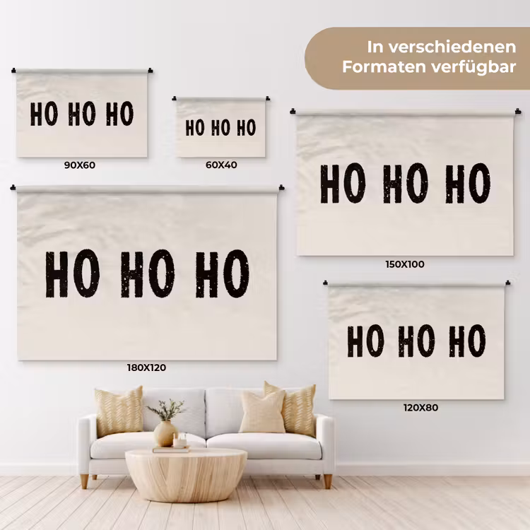 Kerstmis - Ho ho ho - Spreuken - Beige - Kerstman Wandkleed katoen klein -tsfeer8_DE