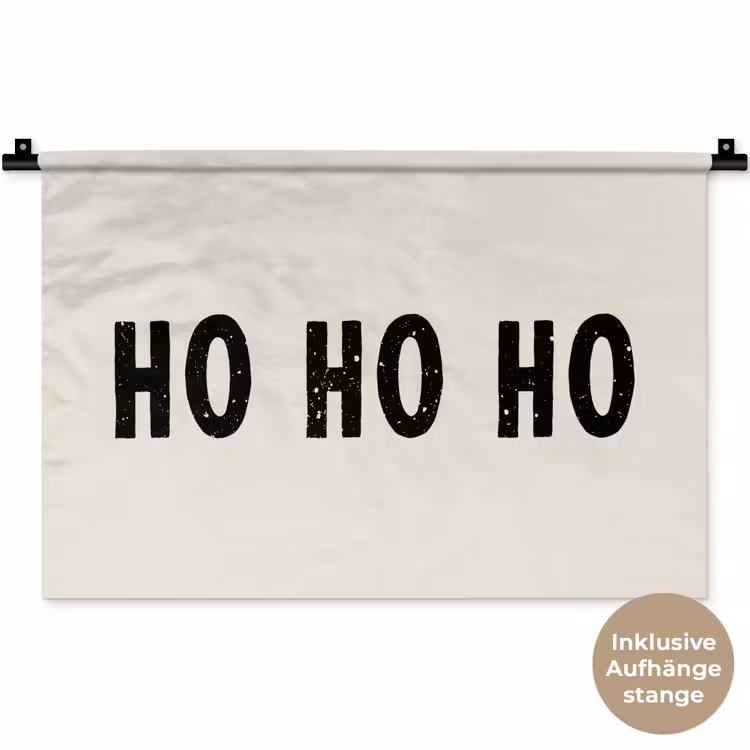 Kerstmis - Ho ho ho - Spreuken - Beige - Kerstman Wandkleed katoen klein -t3d_DE