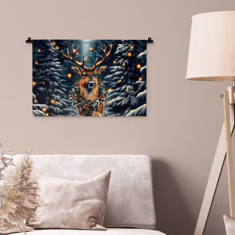 Kerst - Magie - Bos - Kleurrijk Wandkleed katoen klein -sfeer4