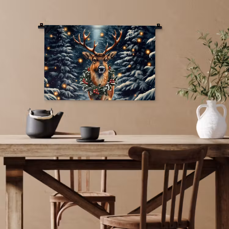 Kerst - Magie - Bos - Kleurrijk Wandkleed katoen klein -sfeer6