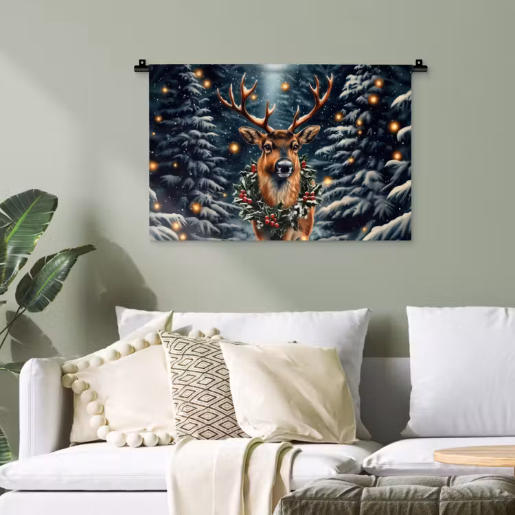Kerst - Magie - Bos - Kleurrijk Wandkleed katoen klein -sfeer7