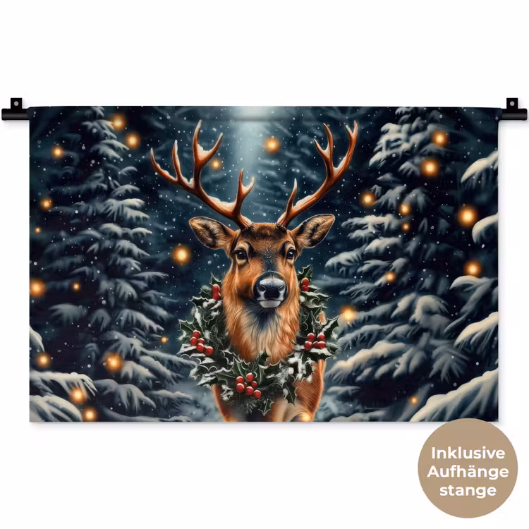 Kerst - Magie - Bos - Kleurrijk Wandkleed katoen klein -t3d_DE