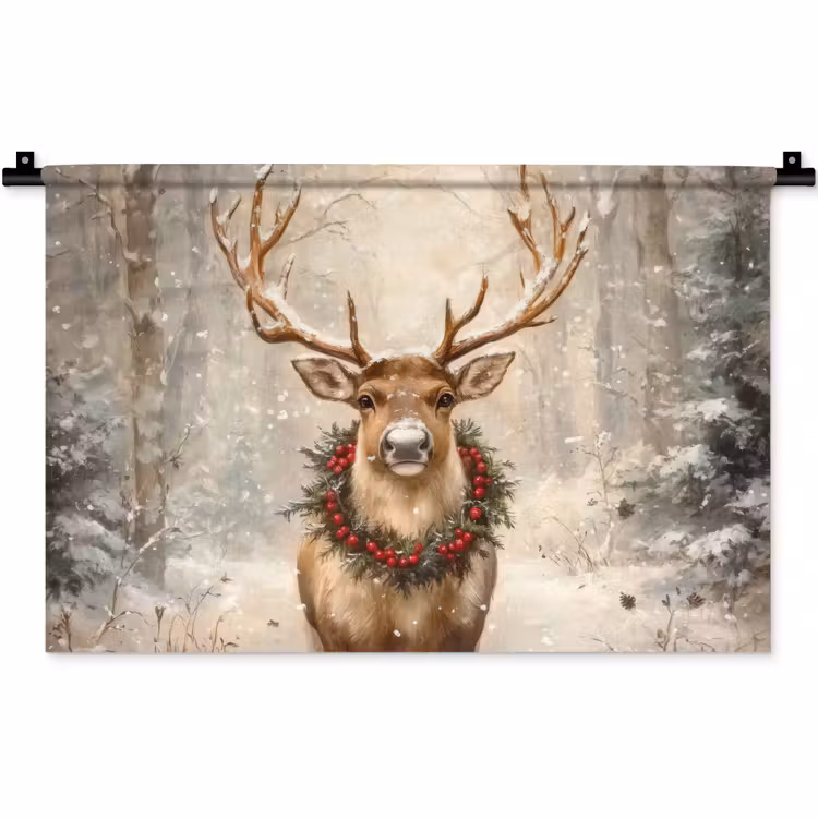 Kerst - Rendier - Winter - Krans Wandkleed katoen klein -zz3d