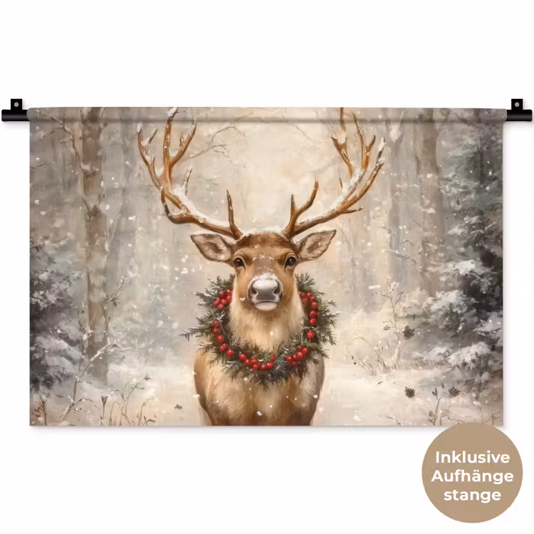 Kerst - Rendier - Winter - Krans Wandkleed katoen klein -t3d_DE