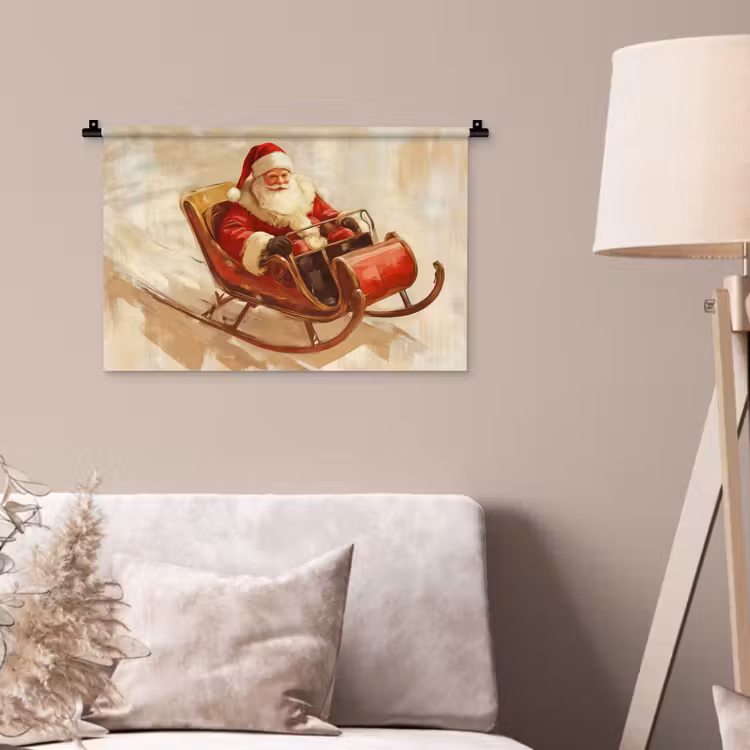 Kerst - Slee - Kerstman Wandkleed katoen klein -sfeer4