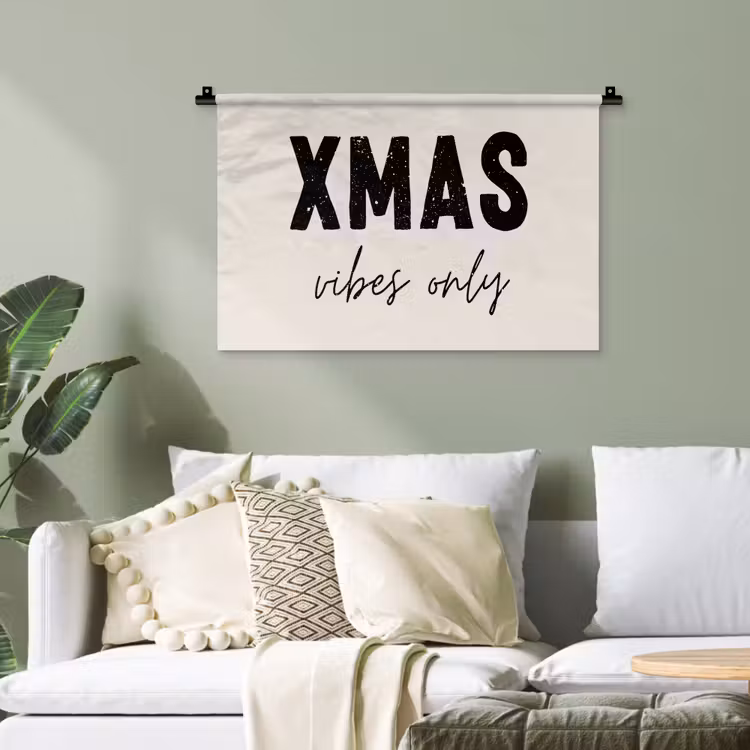 Kerst - Spreuk - xmas vibes only - Beige Wandkleed katoen klein -sfeer7