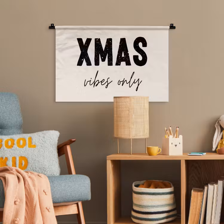 Kerst - Spreuk - xmas vibes only - Beige Wandkleed katoen klein -wsfeer4_kind