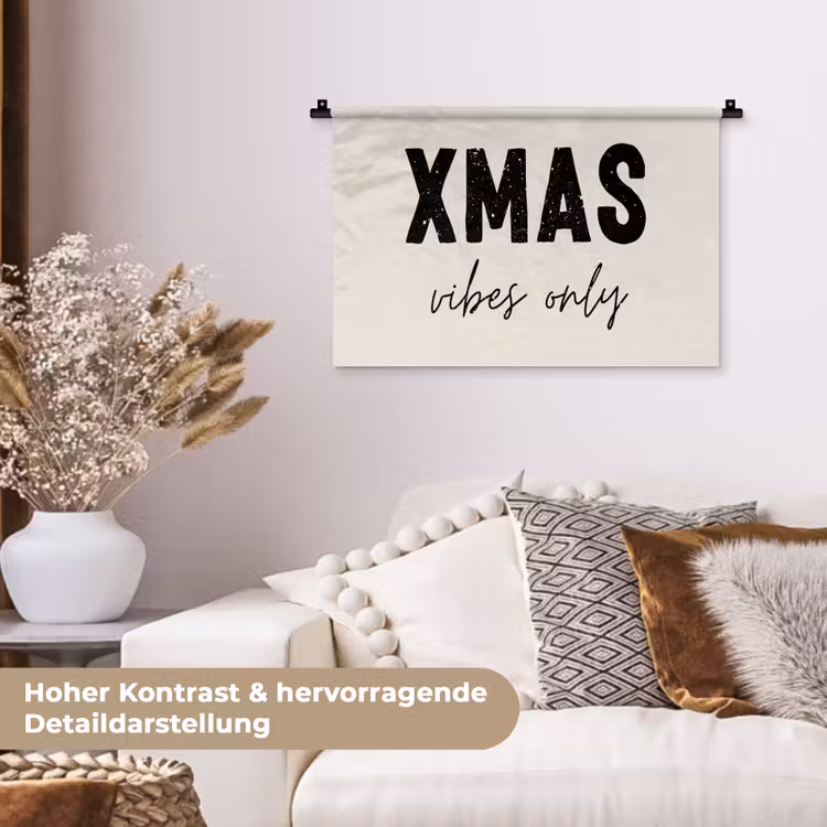 Kerst - Spreuk - xmas vibes only - Beige Wandkleed katoen klein -tsfeer1_DE