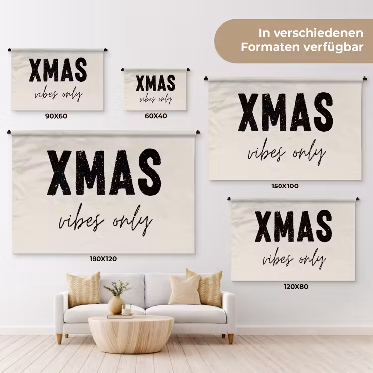 Kerst - Spreuk - xmas vibes only - Beige Wandkleed katoen klein -tsfeer8_DE