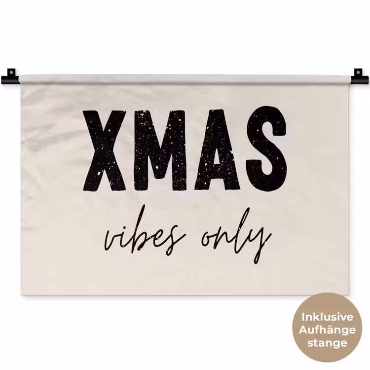 Kerst - Spreuk - xmas vibes only - Beige Wandkleed katoen klein -t3d_DE