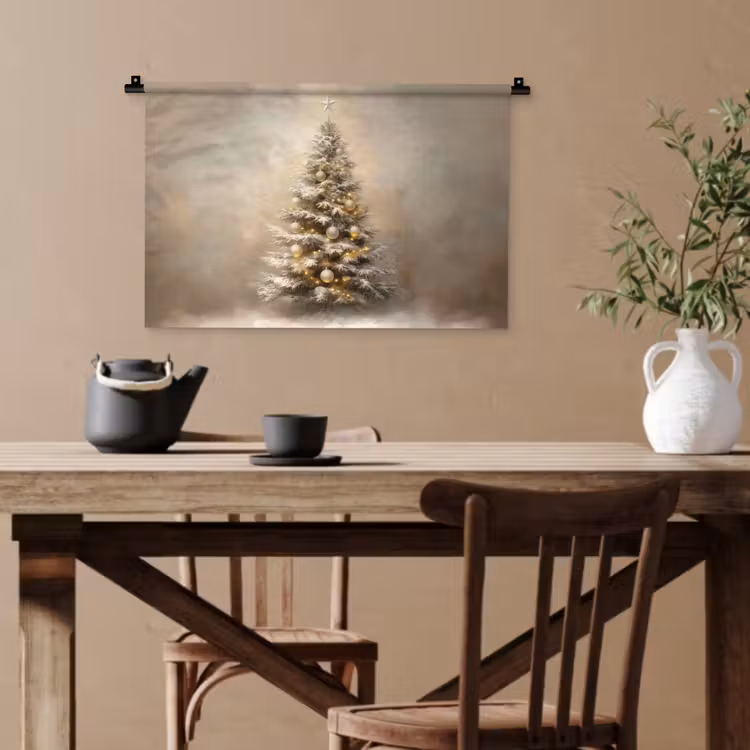 Kerst - kerstboom - Sneeuw - Art Wandkleed katoen klein -sfeer6
