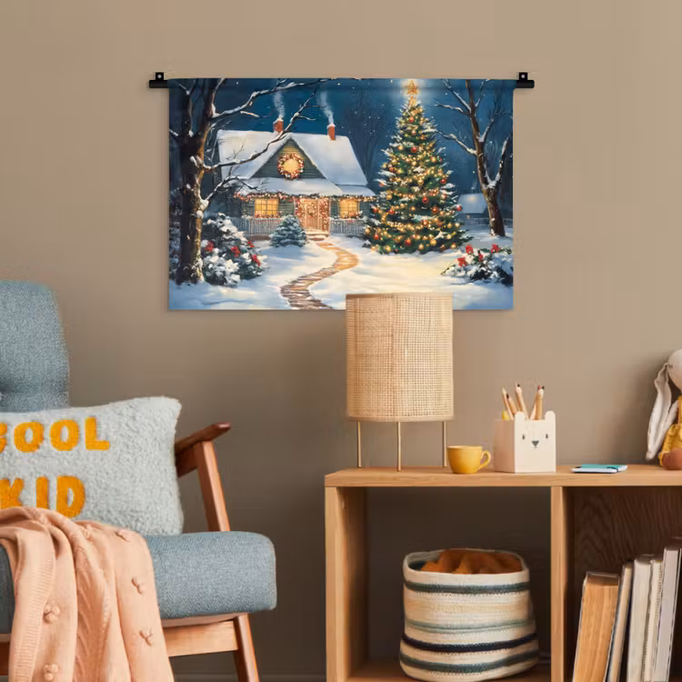 Kerst - Kerstboom - Winter - Huis - Sneeuw Wandkleed katoen klein -wsfeer4_kind