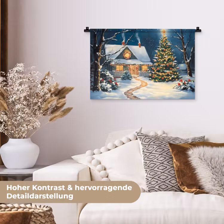 Kerst - Kerstboom - Winter - Huis - Sneeuw Wandkleed katoen klein -tsfeer1_DE