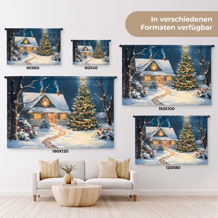 Kerst - Kerstboom - Winter - Huis - Sneeuw Wandkleed katoen klein -tsfeer8_DE