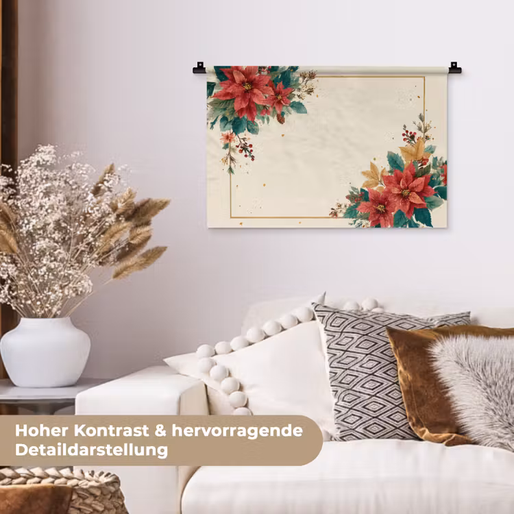 Kerst - Poinsettia - Omlijsting - Kleurrijk Wandkleed katoen klein -tsfeer1_DE