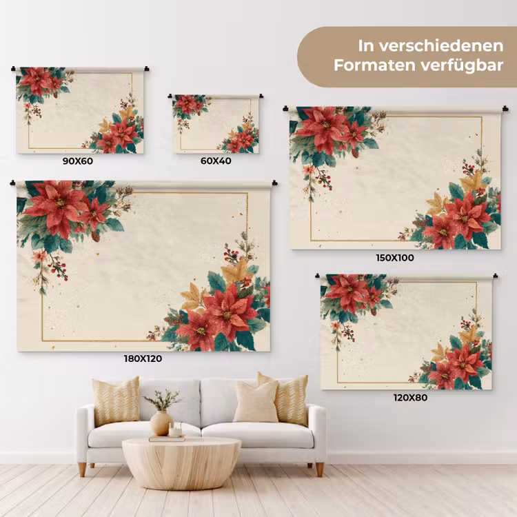 Kerst - Poinsettia - Omlijsting - Kleurrijk Wandkleed katoen klein -tsfeer8_DE