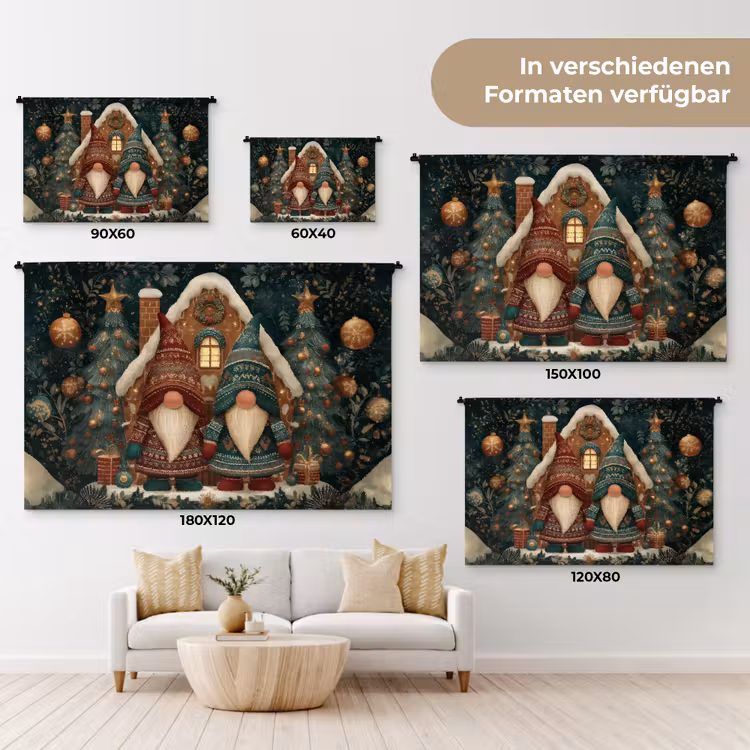 Kerst - Gnomen - Peperkoekhuisje - Rood - Groen Wandkleed katoen klein -tsfeer8_DE