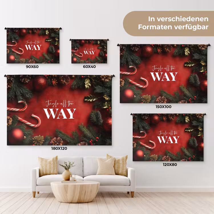 Kerst - Quote - Rood - Kerstballen Wandkleed katoen klein -tsfeer8_DE