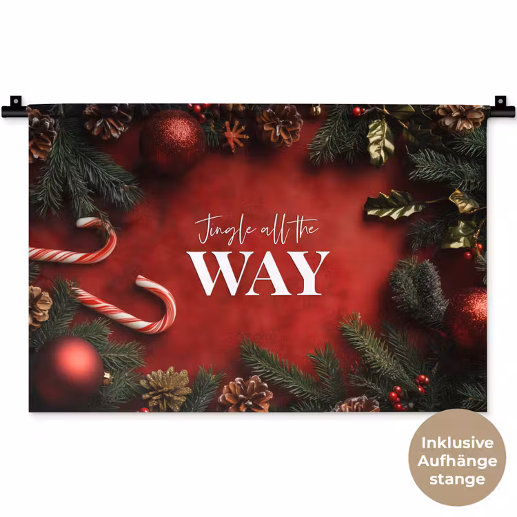 Kerst - Quote - Rood - Kerstballen Wandkleed katoen klein -t3d_DE