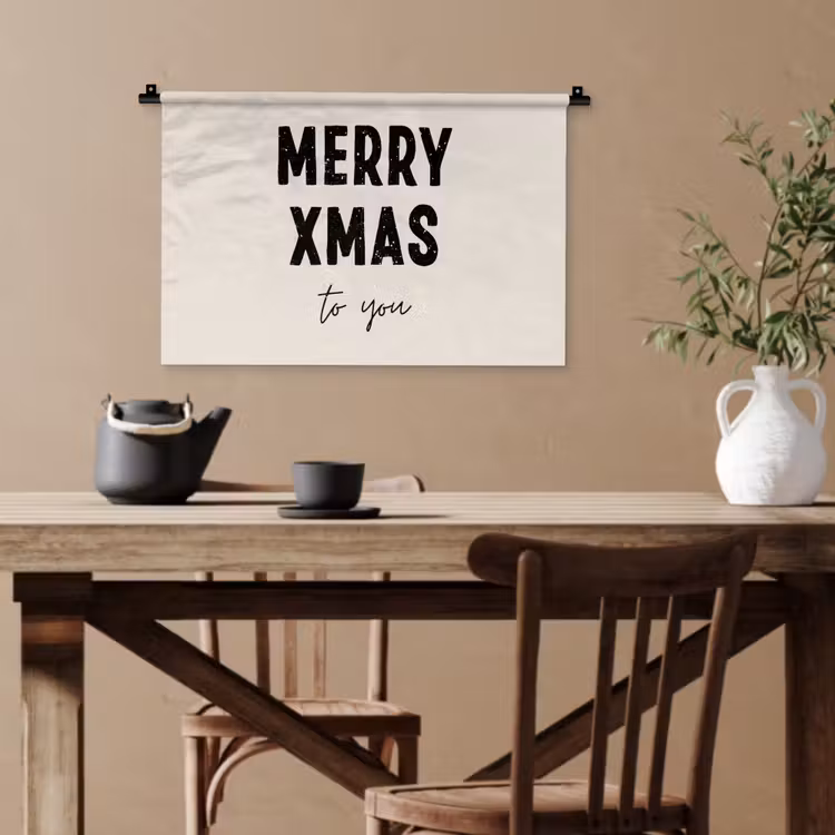Kerst - Quotes - Merry xmas - Feestdagen - Zwart Wandkleed katoen klein -sfeer6