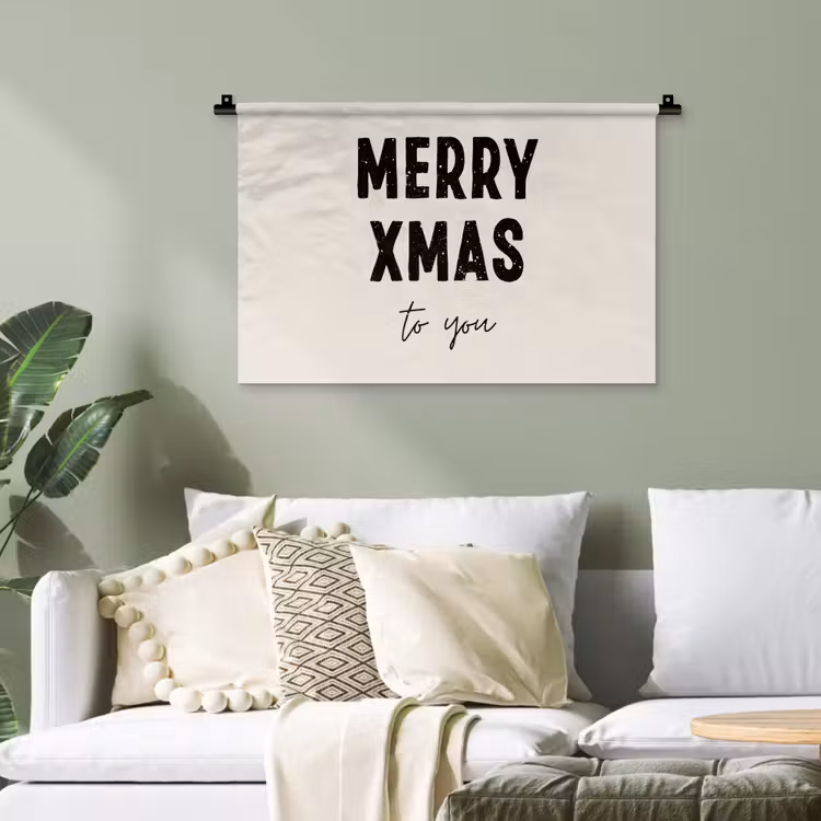 Kerst - Quotes - Merry xmas - Feestdagen - Zwart Wandkleed katoen klein -sfeer7