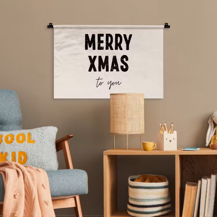 Kerst - Quotes - Merry xmas - Feestdagen - Zwart Wandkleed katoen klein -wsfeer4_kind
