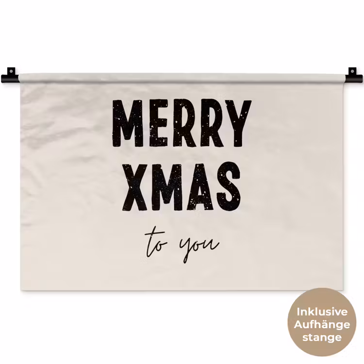 Kerst - Quotes - Merry xmas - Feestdagen - Zwart Wandkleed katoen klein -t3d_DE