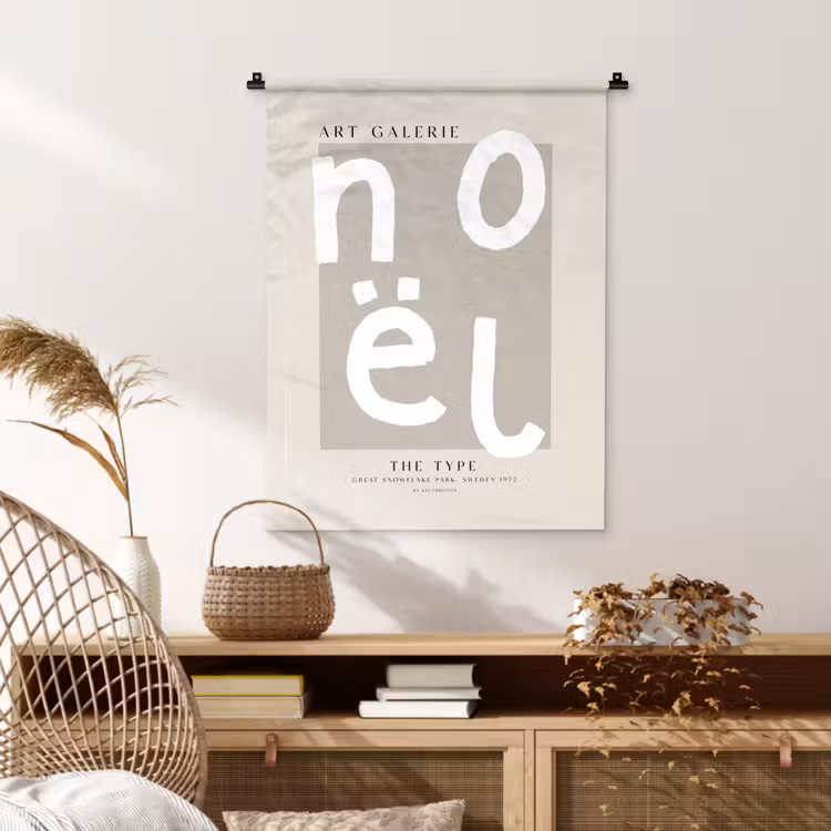 Kerstmis - Quotes - Noël - Wit - Beige Wandkleed katoen klein -sfeer5